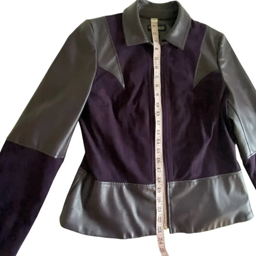 Conrad C Mixed Media Deep Plum Zip Up Faux Leather Jacket 10 - Picture 7 of 14